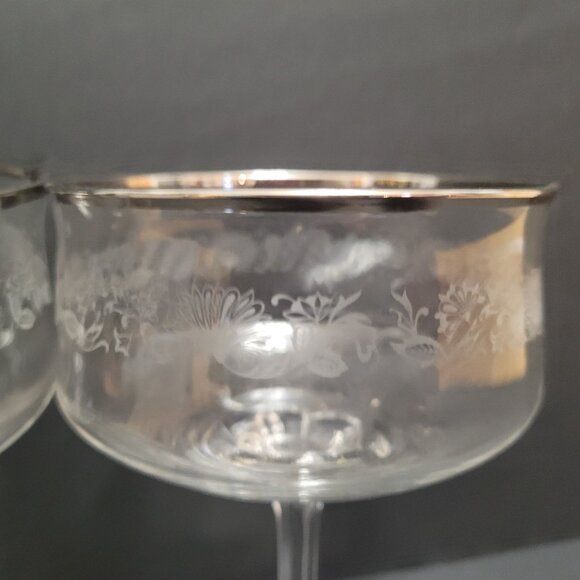 Lenox White Echo Silver Rim Etched Floral Pattern Champagne Coupe Glasses Set Of - Picture 2 of 5